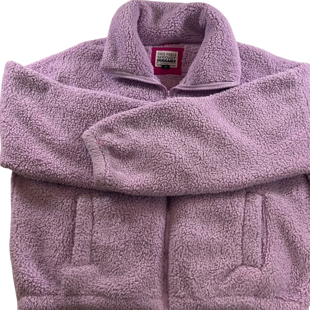 American Eagle Lilac Purple Sherpa Fleece Full Zip Teddy Jacket Womens MED Cozy